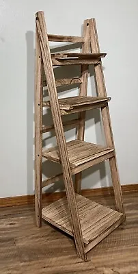 4 Tier Ladder Shelf - Distressed Bookshelf - Rustic Ladder Bookshelf Driftwood • $39.99