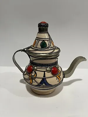 Moroccan Ceramic And Silver Filigree Decorative TeaPot • $38