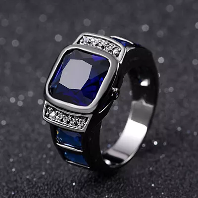 Bridal Size 7-13 Woman Mens Luxury 18K Gold Filled Rare Blue Sapphire Ring Gift • $11.19