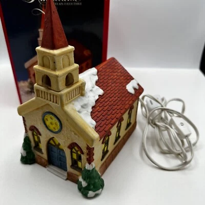 Vintage Christmas Village Lighted Church  House 1991 Americana Porcelain Santas • $14.99