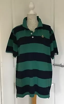 Lazy Jacks Men Man Green & Blue Striped Polo Shirt T Shirt Top L Large • £12