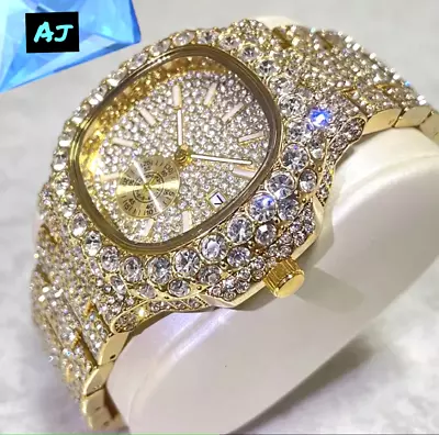 Iced Out Full Diamond 18K Gold Watch (Passes All Diamond Testers) • $150