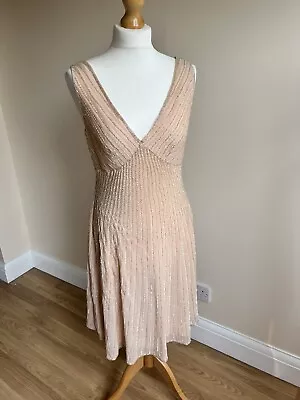 Miss Selfridge Peach Pink Sequin Embellished Beaded Dress - Prom Wedding Size 10 • £12.50