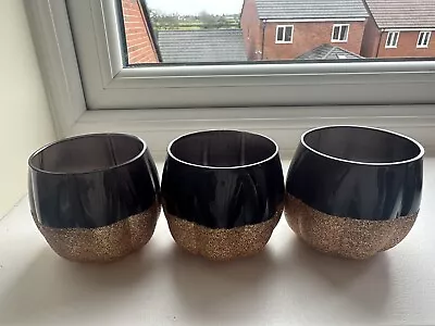 YANKEE CANDLE Halloween Pumpkin Shaped Gold And Black Votive Candle Holder X6 • £5