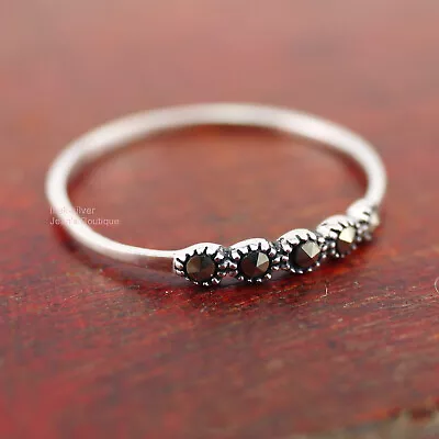 Sterling Silver 925 Marcasite Thin Skinny Knuckle Midi Pinkie Thumb Ring A3154 • $11.99