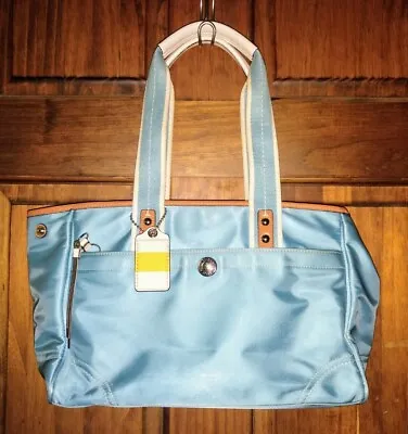 Coach Hampton Eggshell Blue Satin Leather Weekend Small Tote F11993 • $80