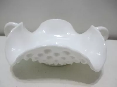 Vintage Fenton Glass Bowl Candy Nut Dish Bonbon White Milk Glass Hobnail Handles • $18.99