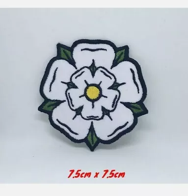 White Yorkshire Rose Iron On Sew On Embroidered Patch • £2.49