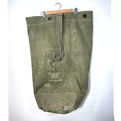 Vtg Military Issued US Canvas Cotton Duck Green Duffle Bag Sea Bag 36 X 24 • $29.99