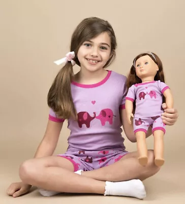 Leveret NWT Girls Size Small Purple Elephant Matching Doll Pajama Set T3 • $15.21