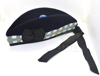 Scottish Military PIPER Navy Blue Wool With White Blue & Tan Diced GLENGARRY • $37.05