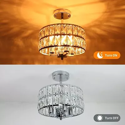 Modern Bedroom Ceiling Light Flush Mount Crystal Chandelier Fixture Silver Foyer • $83