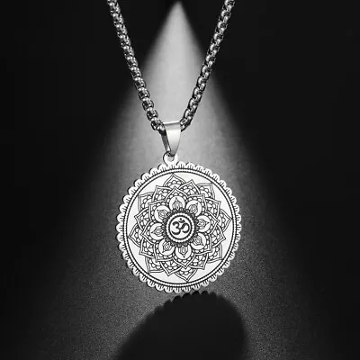 Pagan Hindu Yoga Om Buddhism Lotus Mandala Pendant Amulet Necklace Wicca Jewelry • $6.89