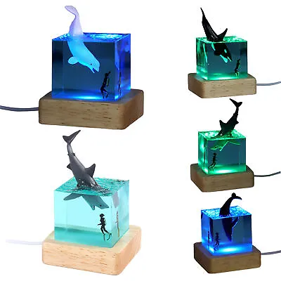 Whale Diver Night Light Resin Cube Table Lamp USB Plug In Ocean Decor Table Lamp • £23.63