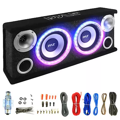 Pyle PL26BSL 6'' Dual Series 2x200 Vented LED Car Subwoofer Enclosure Wiring Kit • $89.99