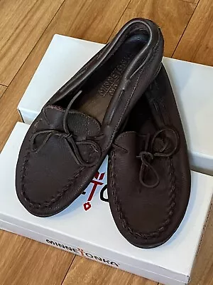 Minnetonka 892 Men's Moose Hide Classic Slip On Moccasins Chocolate Size 9 Brown • $42