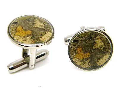 Old World Map Badge Cufflinks Gift Cuff Links Round Silver • £4.99