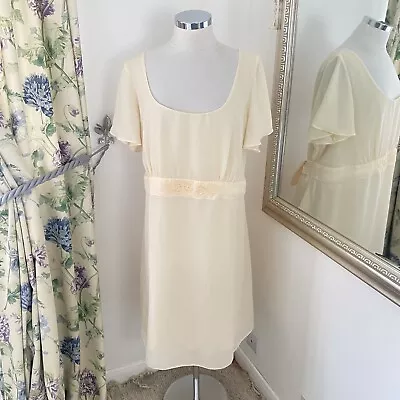 Changes By Together UK 24 Cream Chiffon Beaded Tie Waist Party Occasion Dress • £14