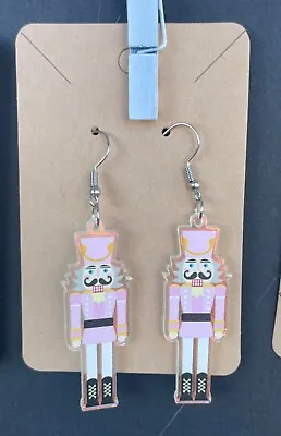 Stunning Pink Resin Nutcracker Dangle Earrings Approximately 1.5 Inches Holiday • $8