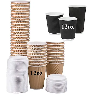12oz Insulated Craft Paper Cups Tea Coffee Hot Drinks Disposable Ripple Cups • £9.50