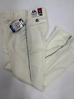 Majestic Premier Fit Baseball Pants Men's Small Ivory Forest Green Piping • $21.99