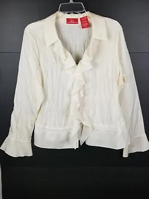 $285.95 • Buy Oscar De La  Renta Co. Women's Ivory Silk /Lace Ruffling Dress Blouse Size 16