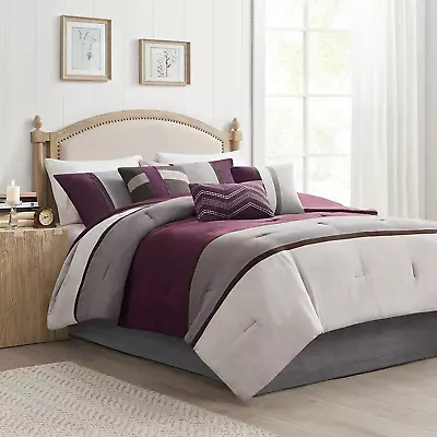 7 Piece Fashion Faux Suede Comforter Set For Queen King Size Bed • $119.97