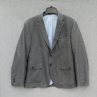 Johnston & Murphy Blazer Suit Jacket SZ L Elbow Patches Blue Denim Look But Soft • $49.99