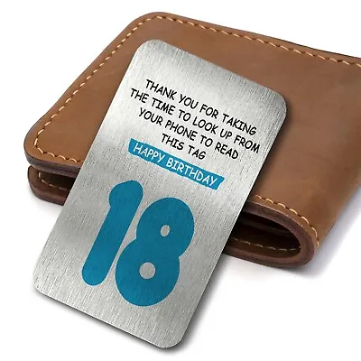 Happy 18th Birthday Thank You Funny Metal Wallet Card Keepsake Birthday Gift • £3.99