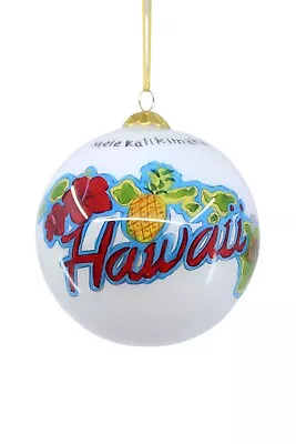 Hawaiian Christmas Ornament - Hand Painted Glass W Box - Hawaiian Islands White • $16.26