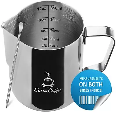 Milk Frothing Pitcher 12oz 350ml - Milk Jug 12 20 30oz - Measurements On Both Si • $14.71