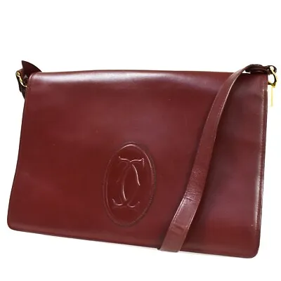 $118.80 • Buy Must De Cartier 2C Logo Shoulder Bag Leather Bordeaux Made In Italy 60MT262