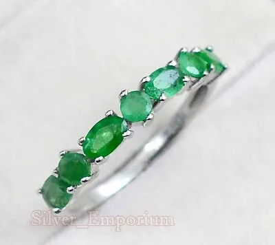 5X3 MM Oval Natural Emerald Gemstone 925 Sterling Silver Wedding Ring For Women • $61.99