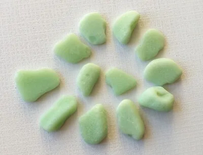 12 Larger Pcs OPAQUE PASTEL GREEN Beach Combed Sea Glass For Jewelry Or Mosaics • $16.95