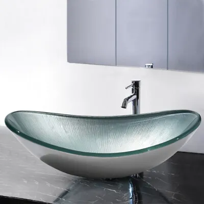 £99.95 • Buy Bathroom Cloakroom Basin Sink Countertop Tempered Glass Wash Bowl 53x37x16cm