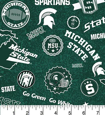 Michigan State Spartans Cotton Fabric With Home State Design-Sold By The Yard • $17.99