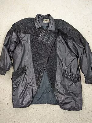 VINTAGE G III Leather Jacket Womens Medium 10 Black Motorcycle Patterned Lining • $28.94