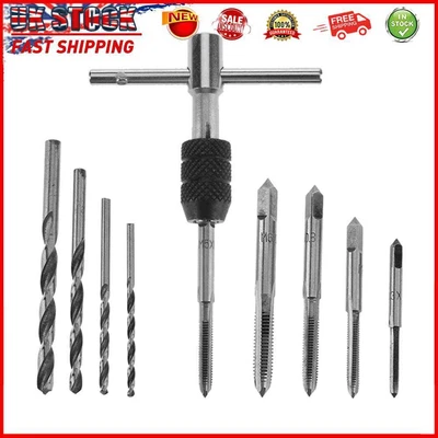 £6.49 • Buy 9pcs Hand Screw Tap Set M3/M4/M5/M6 Reamer+Twist Drill Bits+Wrench Tool