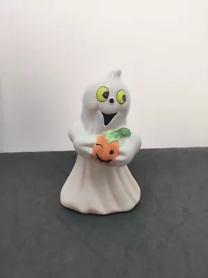 Vintage Hand Painted Ceramic 8  Ghost Holding Jack-O-Lantern Figure Halloween  • $16