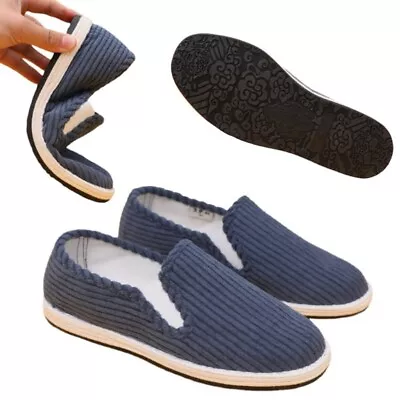 Mens Chinese Handmade Corduroy Kung Fu Shoes Martial Art Tai Chi Slip-on Ethnic • $48.81