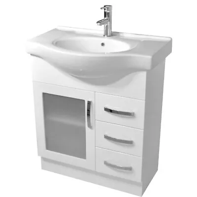 Fienza Antonio Glass Door 750 Bathroom Vanity Cabinet White 75EKGR • $503