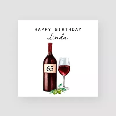 Personalised 65th Birthday Card Mum Red Wine Handmade Birthday Gifts For Her • £3.85