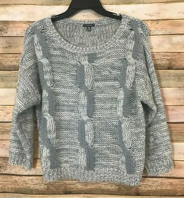 I Love H81 Gray White Cable Knit Cropped Sweater Size Medium • $9.99