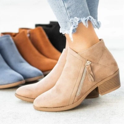 £19.19 • Buy Womens Pavers Faux Suede Zip Low Flat Heel Walking Biker Ankle Boots Shoes Size