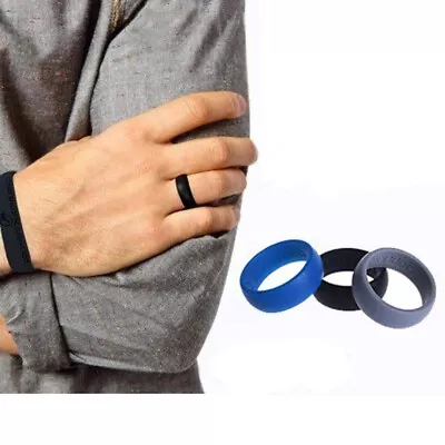 3PCS Men/Women Ring Rubber Silicone Wedding Finger Ring Band Black/Gray/Blue • $2.08