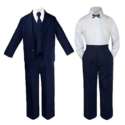 $44.99 • Buy Hermosala New Baby Toddler Boys 5pcs NAVY Formal Tie Suit A Free Color Bow Tie