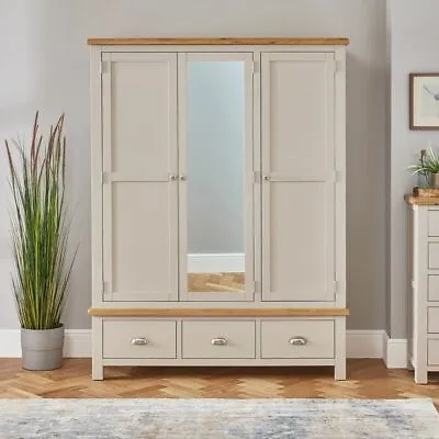 Cotswold Grey Painted Triple 3 Door Wardrobe With Mirror - CG43 • £899