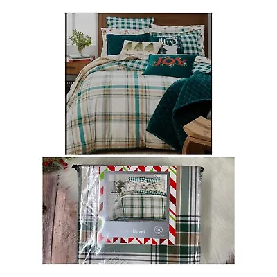 Martha Stewart Collection Holiday Flannel Green Plaid Full Queen Duvet Cover • $29.99