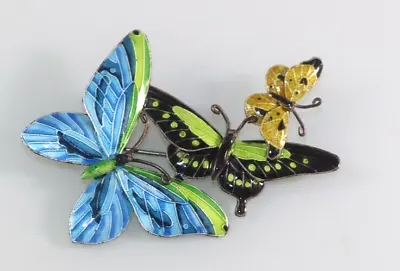 NIB Sterling & Enamel 3 Butterfly Brooch Marked S925 Zarah • $59.99