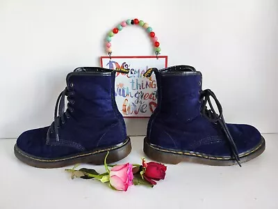 Dr Doc Martens 1460 8 Hole Velvet Blue England Vintage Ankle Boots UK5 EU38 US7 • £137